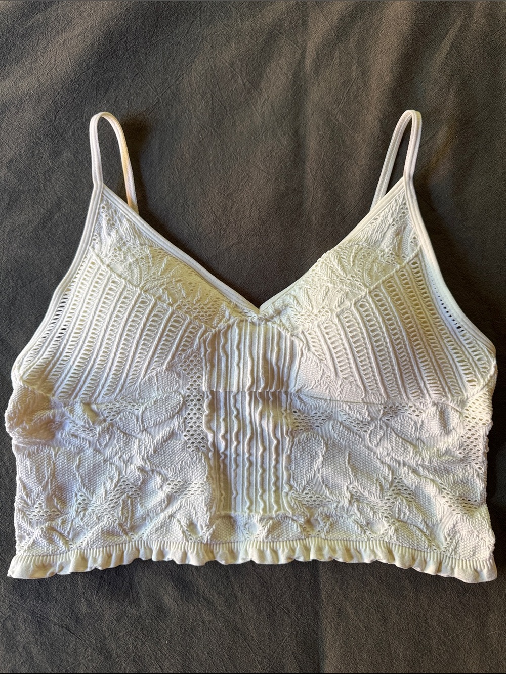 Fornia White Lace Knit Cropped Camisole Bralette